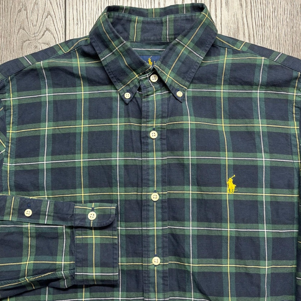 Polo Ralph Lauren Plaid Button Down Up Shirt Preppy Green Tartan